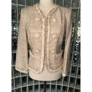 D Studio Short Blazer/Jacket Linen Blend Lined 3/4 Sleeve Pockets - OE